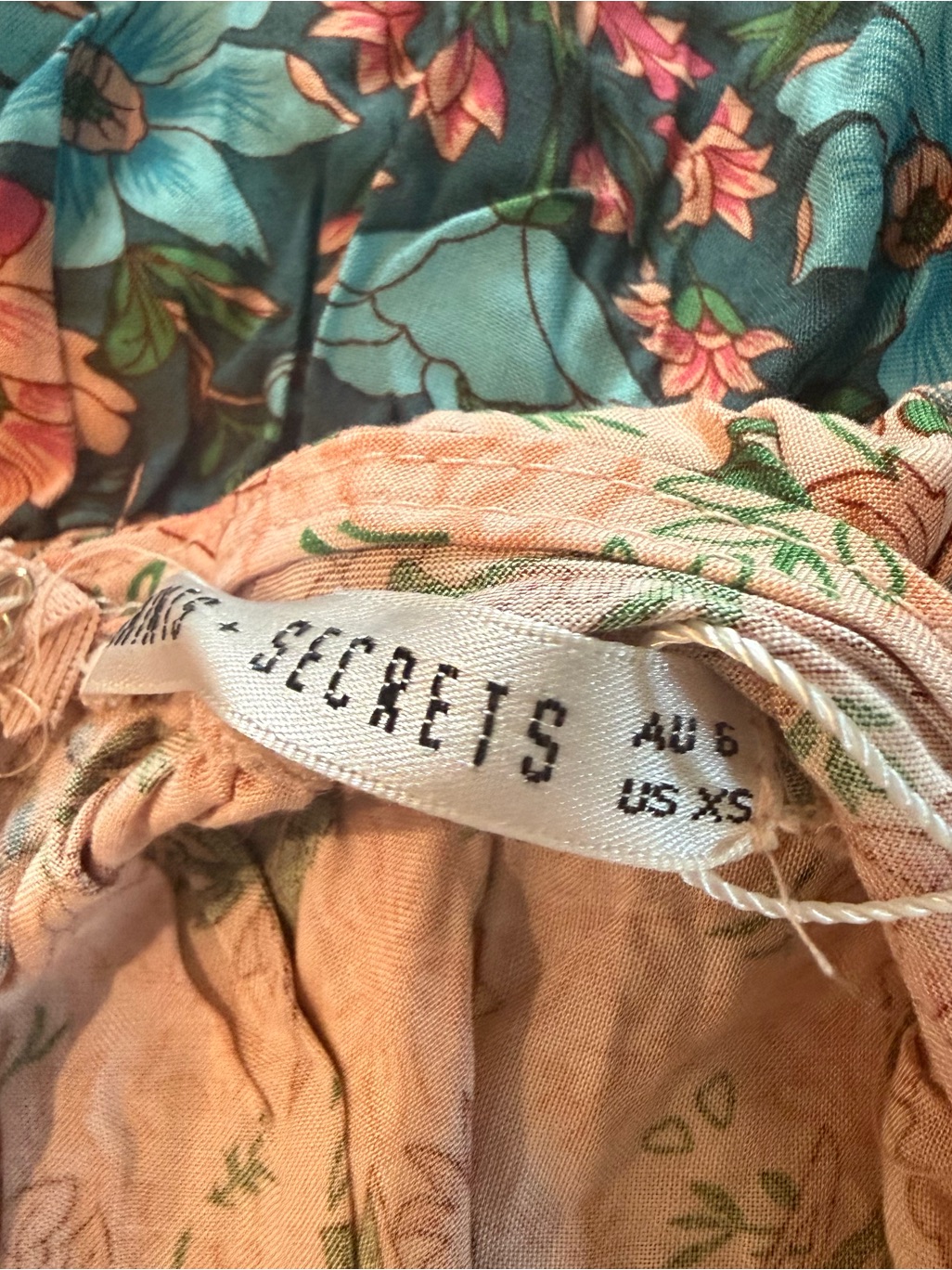 Peach Floral Halter Dress With Teal Contrast Hem — image 3 of 3